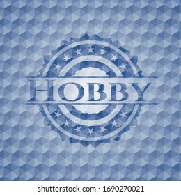 Hobby blue emblem with geometric pattern. Vector Illustration. Detailed.