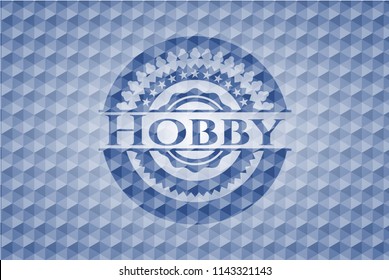 Hobby blue hexagon badge.