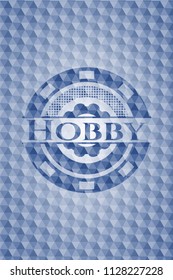 Hobby blue polygonal emblem.