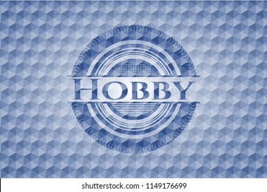 Hobby blue polygonal emblem.