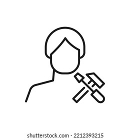 Hobby, business, profession of man. Modern vector outline symbol in flat style with black thin line. Monochrome icon of screwdriver and hammer, by anonymous male 