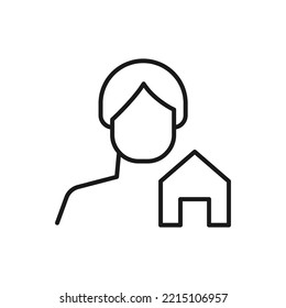 Hobby, business, profession of man. Modern vector outline symbol in flat style with black thin line. Monochrome icon of house or building by anonymous male 