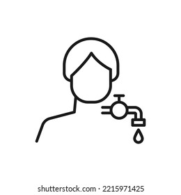 Hobby, business, profession of man. Modern vector outline symbol in flat style with black thin line. Monochrome icon of faucet by anonymous male 