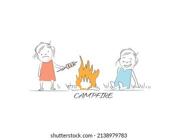 Hobby - Campfire.
Doodle Style Character. An Illustration Of Simple Human Movements And Emotions. 