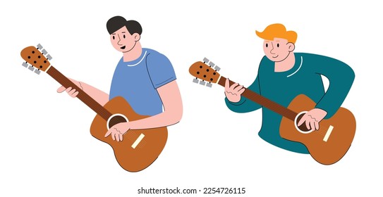 hobby character people playing guitar vector illustration