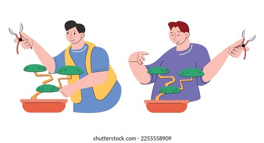hobby character planting trees vector illustration
