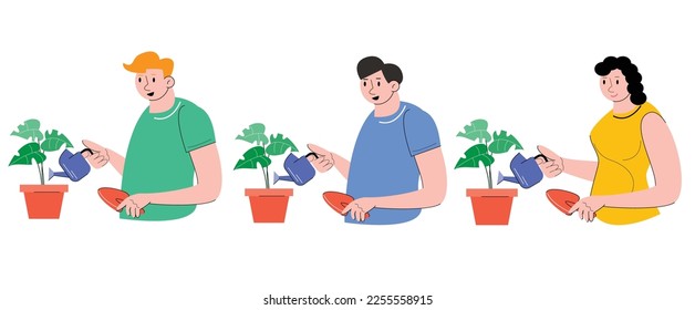 hobby character planting trees vector illustration