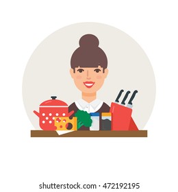 Hobby - cooking. Cook vector illustration flat style