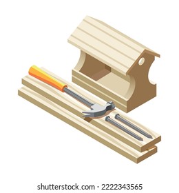 Hobby crafts isometric composition with isolated images of professional crafting tools on blank background vector illustration