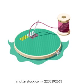 Hobby crafts isometric composition with isolated images of professional crafting tools on blank background vector illustration