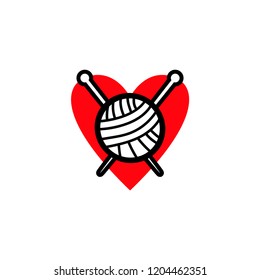 Hobby emblem: heart, ball of wool and knitting needles