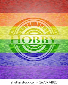 Hobby emblem on mosaic background with the colors of the LGBT flag