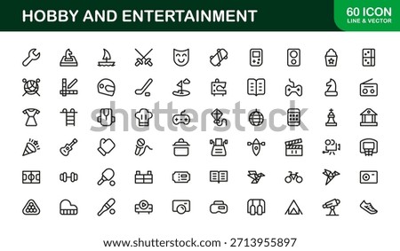 Hobby Entertainment Line Icon Set – Professional Minimal Vector Icons for Creative Projects, Leisure Activities, and Fun Pastimes