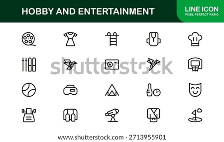 Hobby Entertainment Line Icon Set – Professional Minimal Vector Icons for Creative Projects, Leisure Activities, and Fun Pastimes