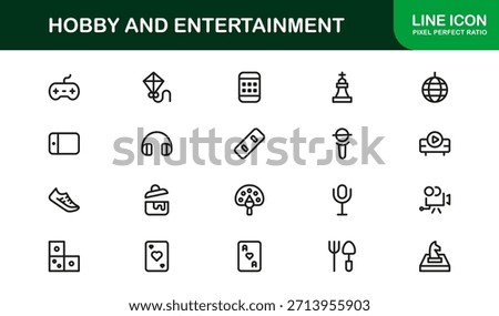 Hobby Entertainment Line Icon Set – Professional Minimal Vector Icons for Creative Projects, Leisure Activities, and Fun Pastimes