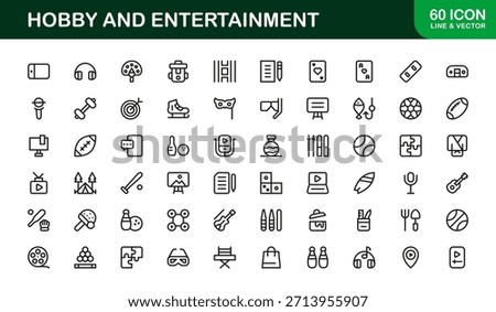 Hobby Entertainment Line Icon Set – Professional Minimal Vector Icons for Creative Projects, Leisure Activities, and Fun Pastimes