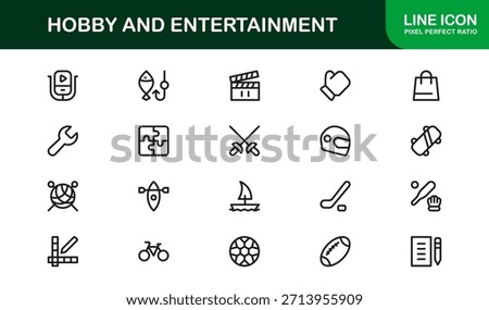 Hobby Entertainment Line Icon Set – Professional Minimal Vector Icons for Creative Projects, Leisure Activities, and Fun Pastimes