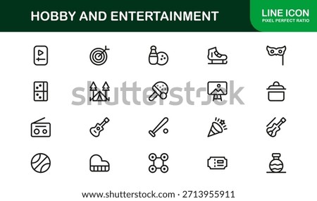 Hobby Entertainment Line Icon Set – Professional Minimal Vector Icons for Creative Projects, Leisure Activities, and Fun Pastimes