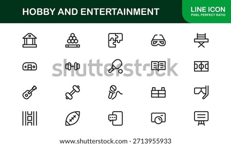 Hobby Entertainment Line Icon Set – Professional Minimal Vector Icons for Creative Projects, Leisure Activities, and Fun Pastimes