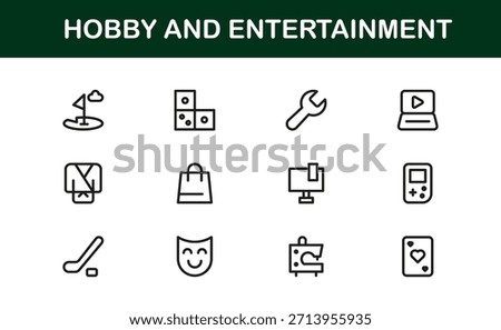 Hobby Entertainment Line Icon Set – Professional Minimal Vector Icons for Creative Projects, Leisure Activities, and Fun Pastimes