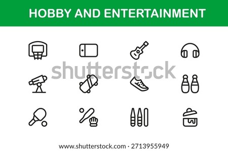 Hobby Entertainment Line Icon Set – Professional Minimal Vector Icons for Creative Projects, Leisure Activities, and Fun Pastimes