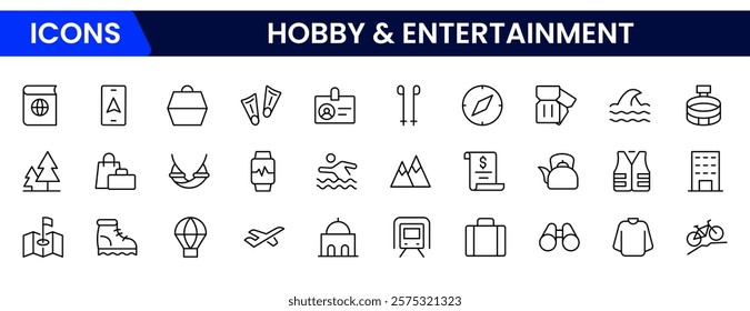 Hobby and Entertainment linear icon collection. Hobby, and Entertainment icons. Thin line icons collection. Vector illustration