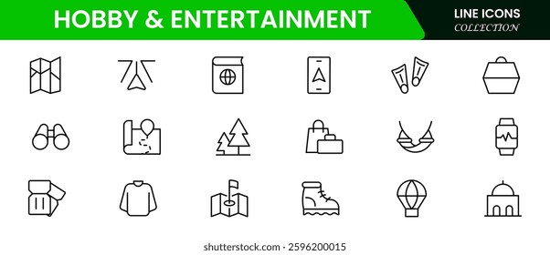Hobby and Entertainment linear icon collection. Hobby, and Entertainment icons. Thin line icons collection. Vector illustration