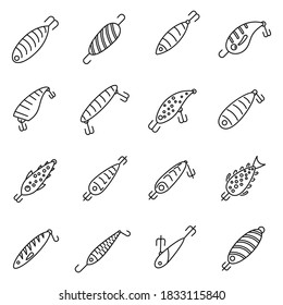 Hobby fish bait icons set. Outline set of hobby fish bait vector icons for web design isolated on white background