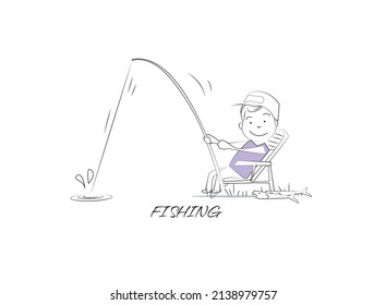 Hobby - Fishing.
Doodle Style Character. An Illustration Of Simple Human Movements And Emotions. 