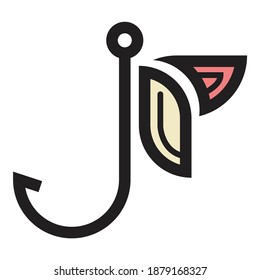 Hobby Fishing Hook Bait Flat Icon Isolated On White Background