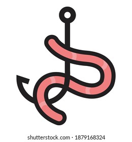 Hobby Fishing Hook Worm Bait Flat Icon Isolated On White Background