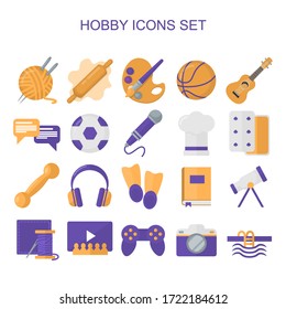 Hobby flat icons set. Colorful illustrations of hobbies image. Vector.