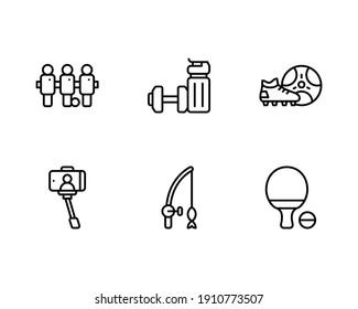 Hobby and Free Time Icon Set With Mini Football, Gymnastic, Soccer, Vlogging, Fishing and Table Tennis Icon