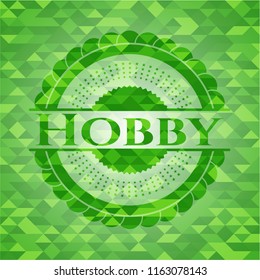 Hobby green emblem. Mosaic background