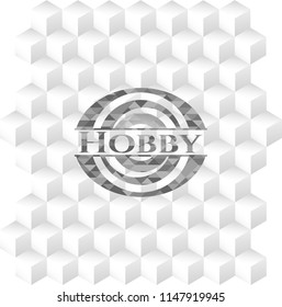 Hobby grey badge with geometric cube white background