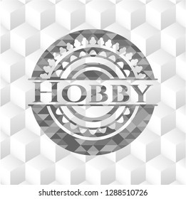 Hobby grey emblem. Vintage with geometric cube white background