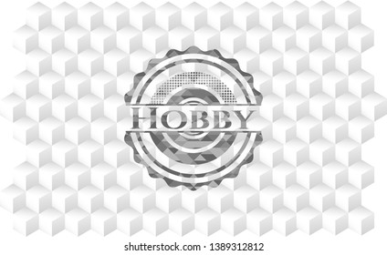 Hobby grey emblem. Vintage with geometric cube white background
