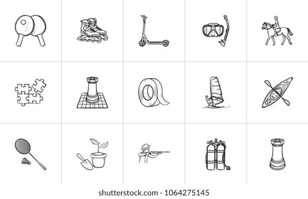 Hobby hand drawn outline doodle icon set for print, web, mobile and infographics. Hobby vector sketch illustration set isolated on white background.