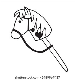 hobby horsing. cute doodle style illustration with a toy horse.