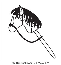 hobby horsing. cute doodle style illustration with a toy horse.