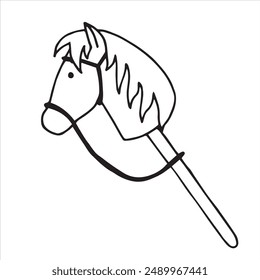 hobby horsing. cute doodle style illustration with a toy horse.