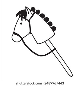 hobby horsing. cute doodle style illustration with a toy horse.