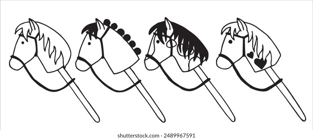 hobby horsing. cute doodle style illustration with a toy horse.