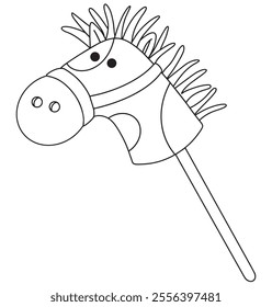 Hobby horsing. Cute vector illustration with toy horse. Coloring book