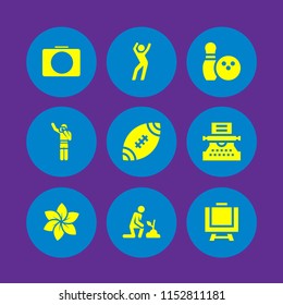 hobby icon. 9 hobby set with dance instructor, garden, photographer and photograph vector icons for web and mobile app