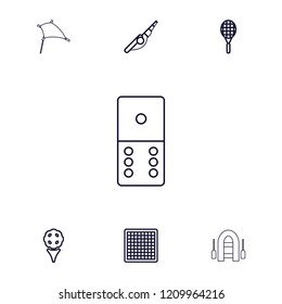 Hobby icon. collection of 7 hobby outline icons such as chess board, fishing rod, golf, tennis rocket, kite, domino. editable hobby icons for web and mobile.