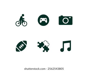 Hobby Icon Set. Gaming, Cycling, Puzzle Icon for Hobbies. Hobby Icon Set - Gaming, Cycling, Puzzle, and More Hobby Icons for All Your Needs