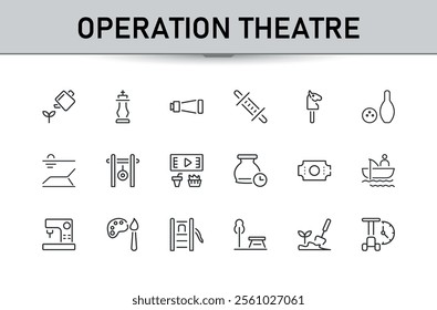 Hobby icon set. Related to fishing, video, lifestyle, photo, shopping, game, cycling and more. Minimalist thin outline icons pack. Editable stroke. Vector illustration.