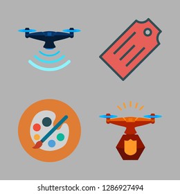 hobby icon set. vector set about drone, tag and paint palette icons set.