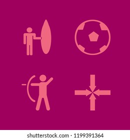 hobby icon. hobby vector icons set surfer with board, arrows center, archer and soccer ball